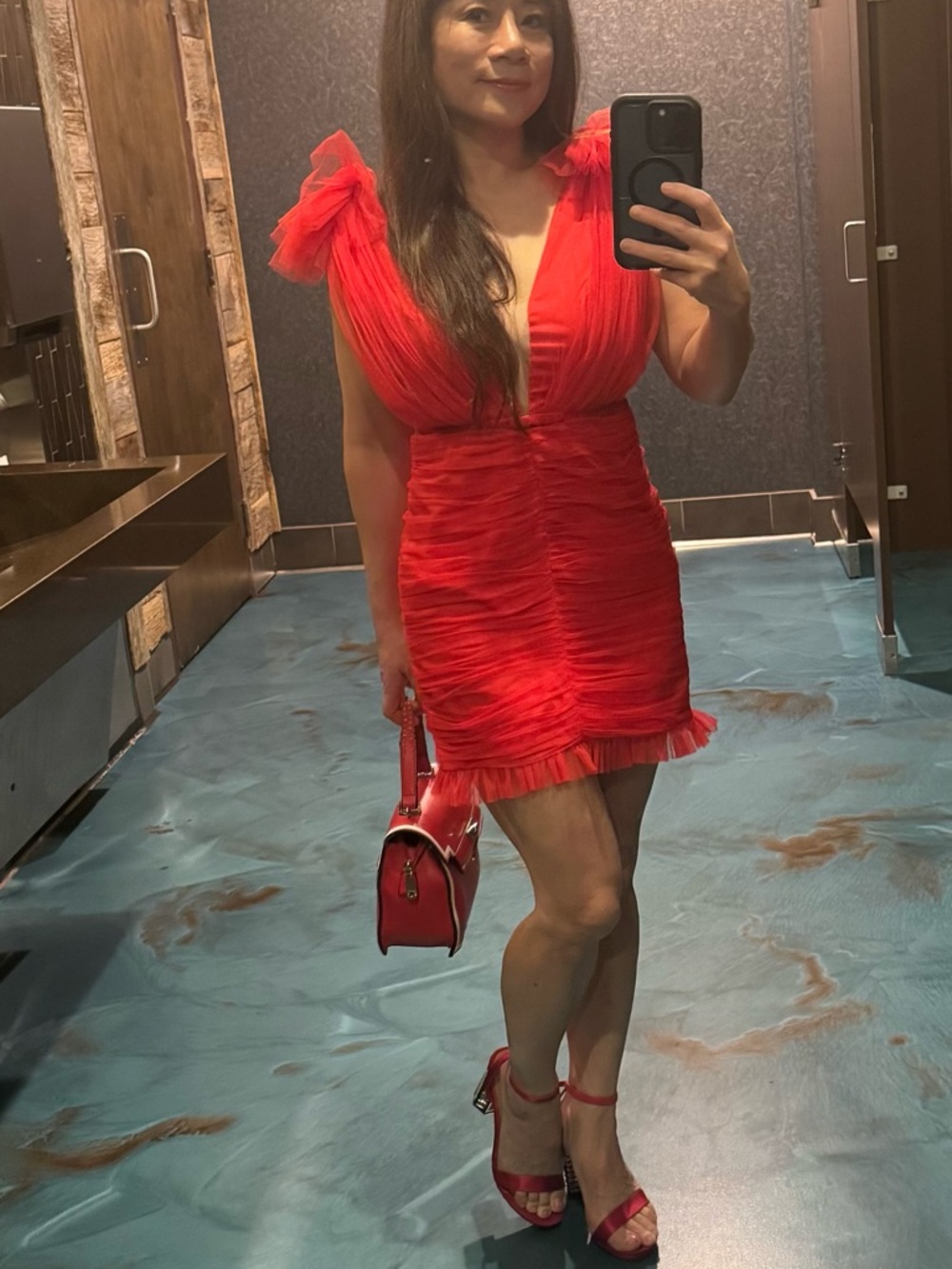 Flirty Red Ruffle V-Neck Mini Dress Sau Lee size 4